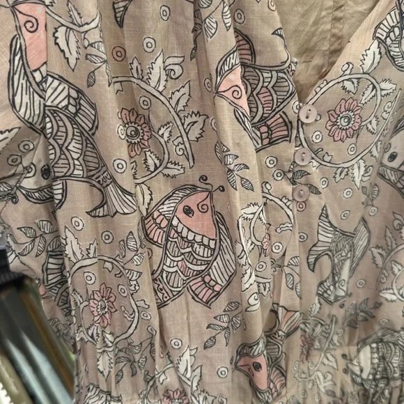 ANTHROPOLOGIE FISH PATTERN DRESS in tan - Picture 3 of 5